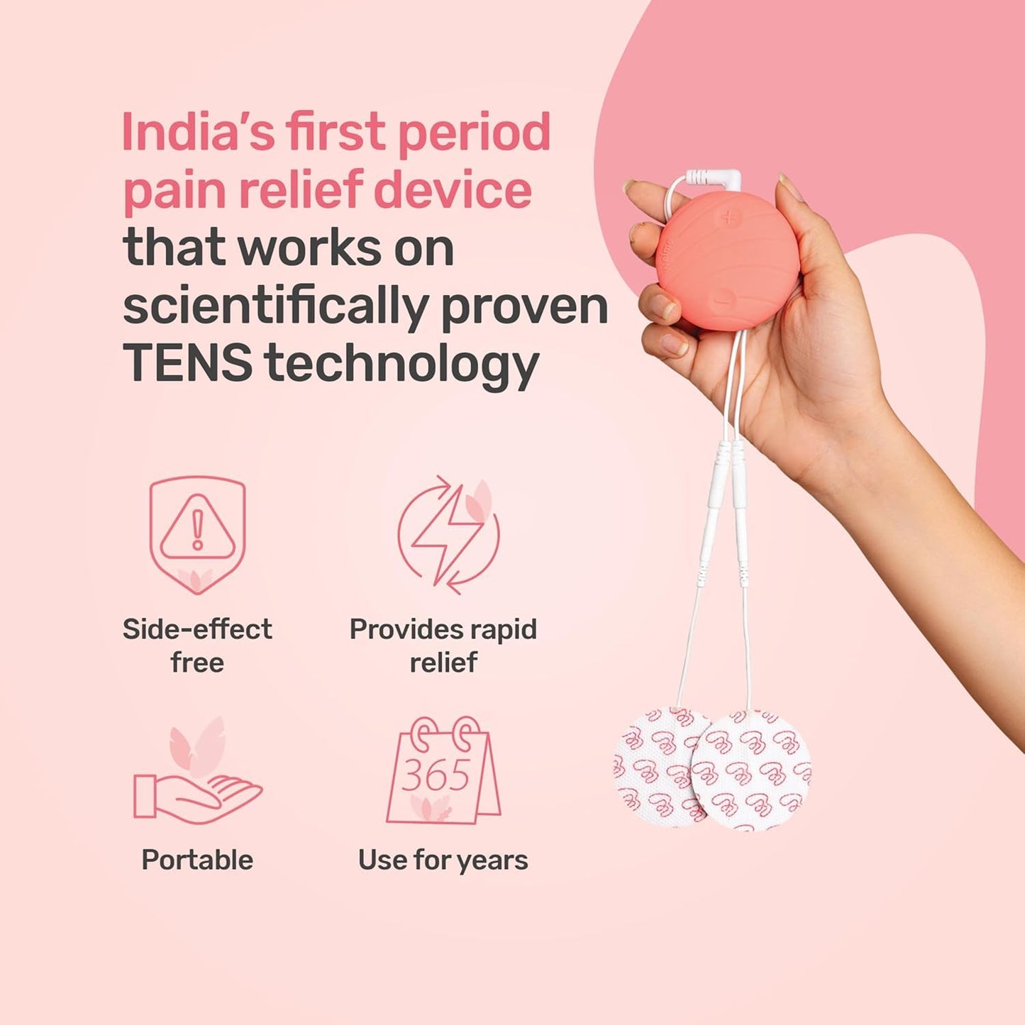 WELME Period Pain Relief Device Relief from Menstrual Cramp and Period Pain | Electric Rechargeable PATENTED TENS Technology 3+ years usage Easy to Wear Clinically Tested Drug Free No Side Effects