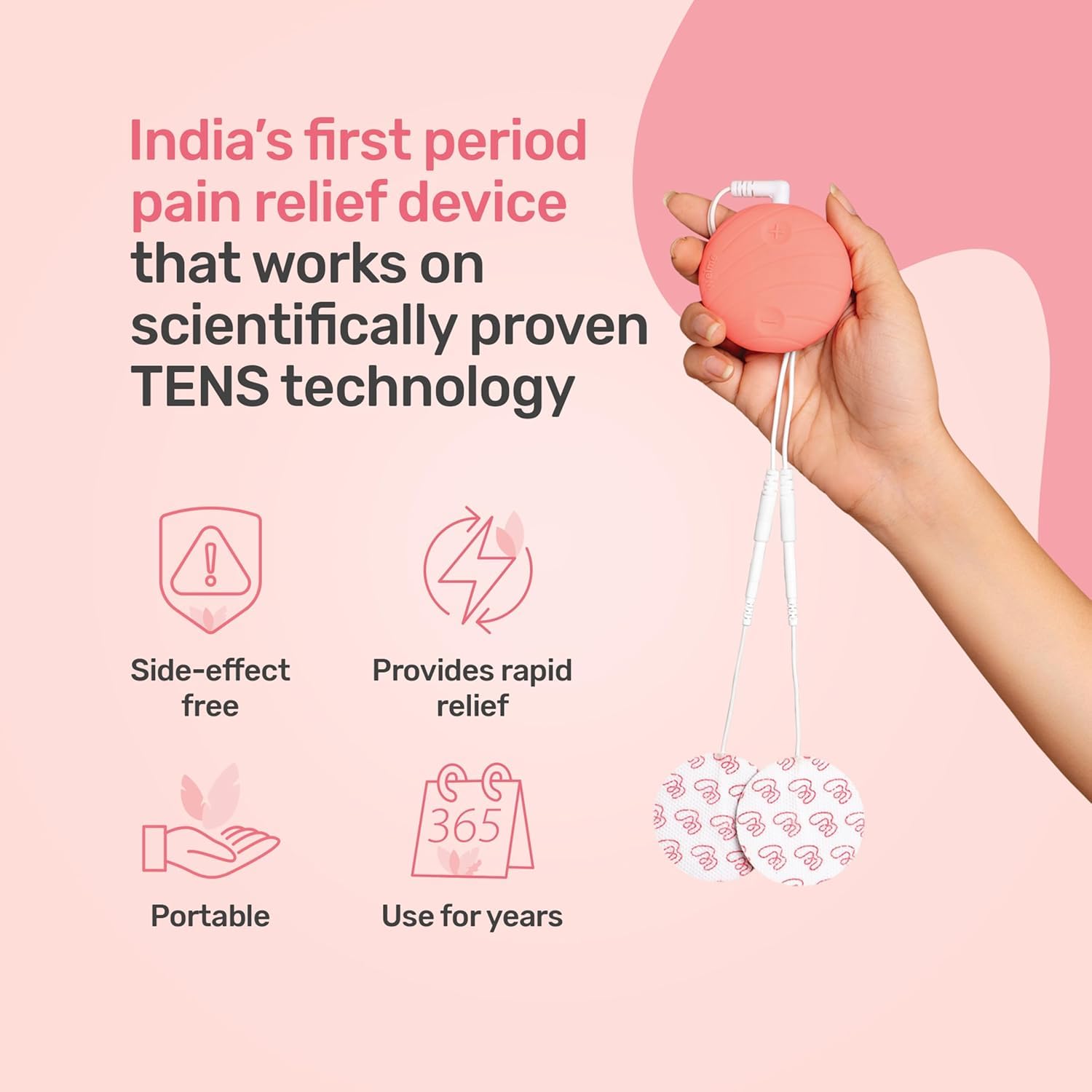 WELME Period Pain Relief Device Relief from Menstrual Cramp and Period Pain | Electric Rechargeable PATENTED TENS Technology 3+ years usage Easy to Wear Clinically Tested Drug Free No Side Effects