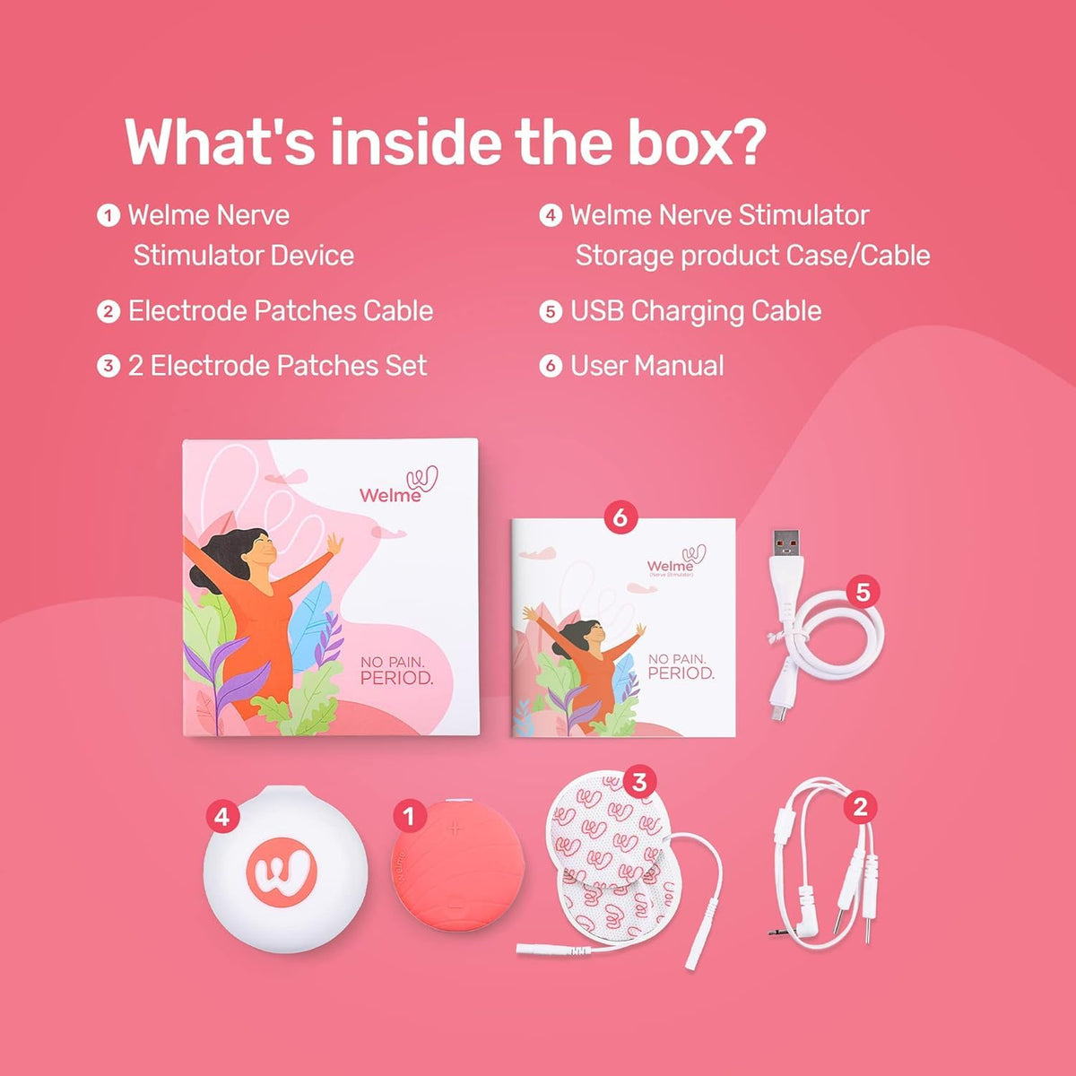 WELME Period Pain Relief Device Relief from Menstrual Cramp and Period Pain | Electric Rechargeable PATENTED TENS Technology 3+ years usage Easy to Wear Clinically Tested Drug Free No Side Effects