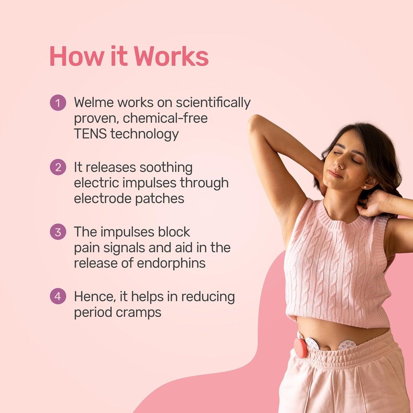WELME Period Pain Relief Device Relief from Menstrual Cramp and Period Pain | Electric Rechargeable PATENTED TENS Technology 3+ years usage Easy to Wear Clinically Tested Drug Free No Side Effects